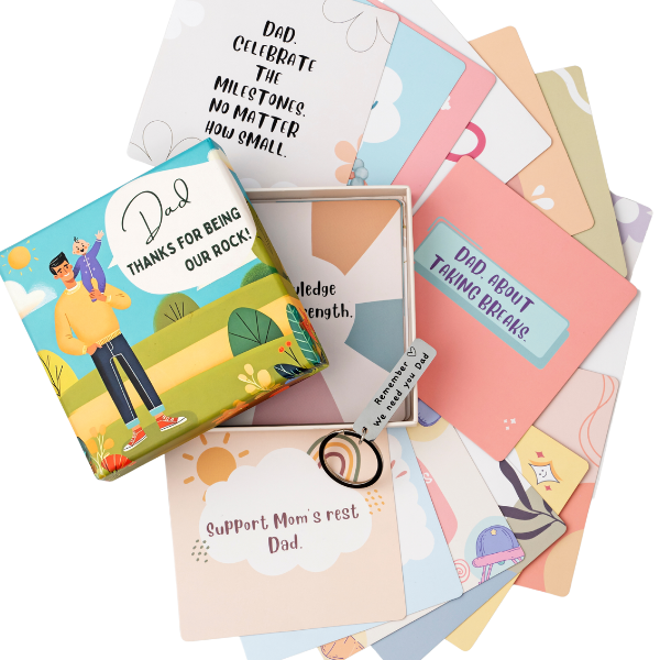 Postpartum Gift For New Dads - Mom Support Cards & Key Chain